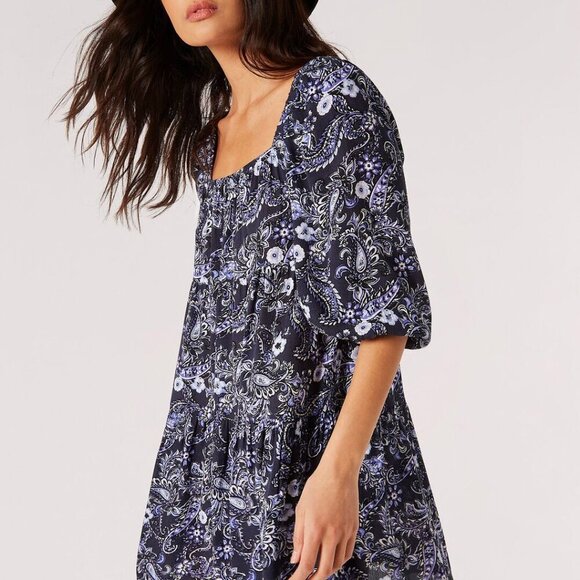 Paisley Tiered Babydoll Mini Dress - Picture 1 of 9